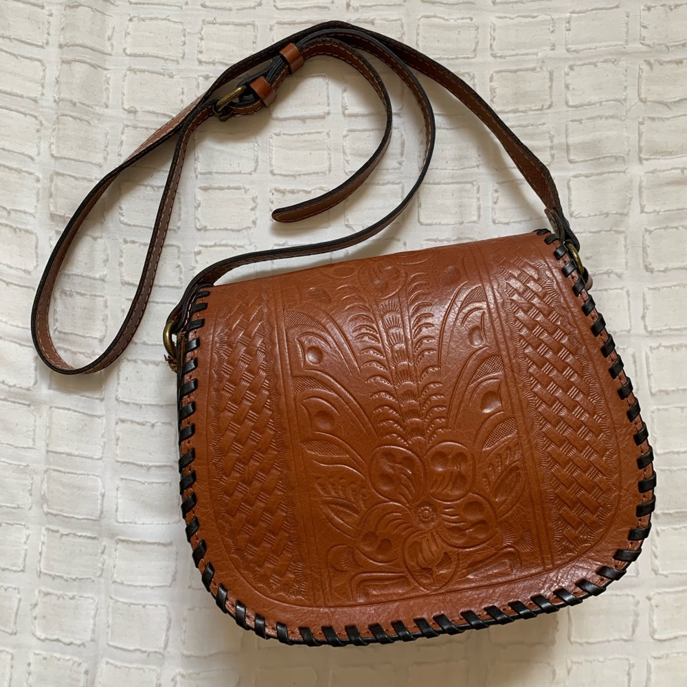 Patricia Nash Metauro Tooled Leather Saddle bag
